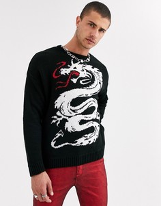 Черный oversize-джемпер с узором ASOS DESIGN