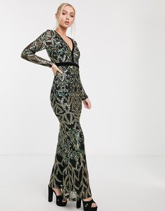 Зеленое платье макси с глубоким вырезом Goddiva-Зеленый