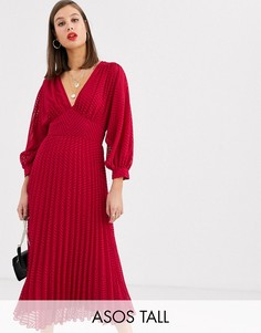 Плиссированное платье миди с рукавами \летучая мышь\" ASOS DESIGN Tall-Красный