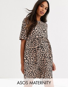 Свободное платье мини с леопардовым принтом ASOS DESIGN Maternity-Мульти