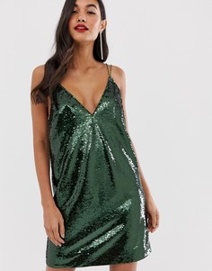 Платье мини с пайетками ASOS DESIGN-Зеленый