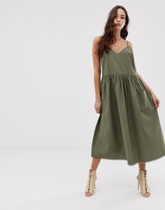 Свободное платье миди на бретелях ASOS DESIGN-Зеленый