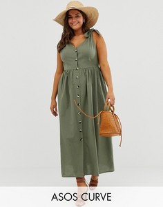 Свободное платье макси на пуговицах ASOS DESIGN Curve-Зеленый