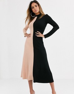 Платье миди в рубчик ASOS DESIGN-Мульти