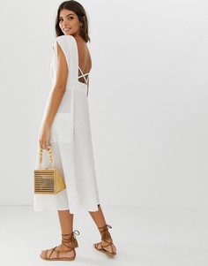 Платье миди на пуговицах с открытой спиной и карманами ASOS DESIGN-Белый