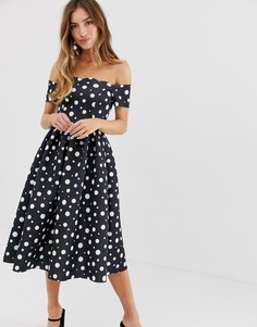 Платье миди в горошек для выпускного ASOS DESIGN-Мульти