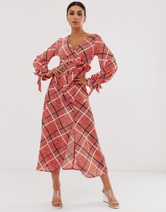 Платье макси с запахом в фактурную клетку ASOS DESIGN-Мульти