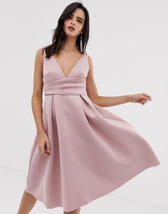 Платье миди для выпускного с запахом ASOS DESIGN-Розовый