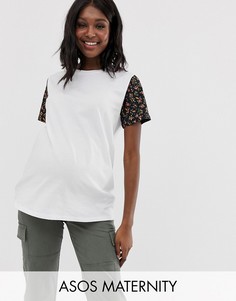 Футболка с контрастными рукавами с цветочным принтом ASOS DESIGN Maternity-Мульти