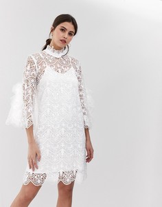Кружевное платье с высоким воротом Y.A.S Bridal-Белый
