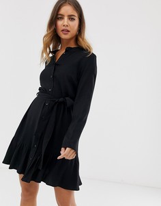 Платье-рубашка мини с поясом ASOS DESIGN-Черный