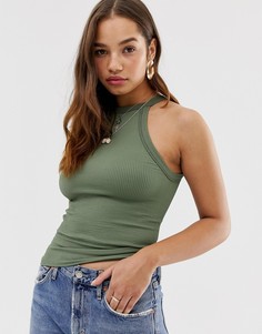 Зеленый топ на тонких бретельках в широкий рубчик Free People