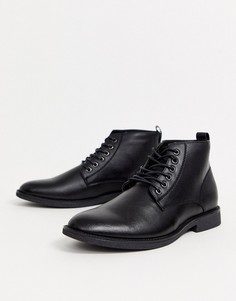 Черные ботинки из искусственной кожи на шнуровке New Look-Черный