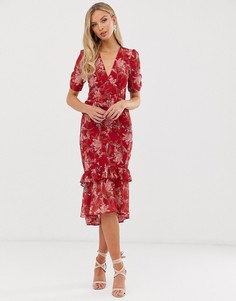 Платье миди с короткими рукавами и цветочным принтом Hope & Ivy-Красный