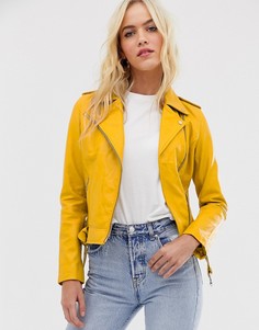 Желтая кожаная байкерская куртка Barneys Originals-Желтый