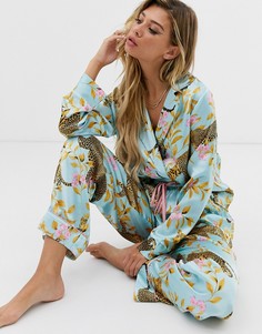 Атласная пижама с принтом леопардов ASOS DESIGN-Синий