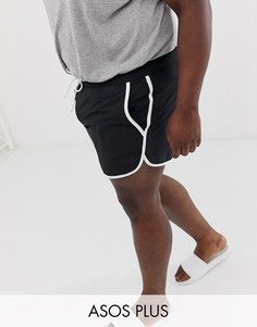 Черные шорты для плавания с контрастной белой отделкой ASOS DESIGN Plus-Черный