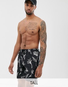 Черные шорты для плавания с цветочным рисунком ручной работы ASOS DESIGN Tall-Черный