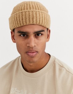 Бежевая пушистая шапка-бини ASOS DESIGN-Светло-коричневый