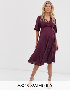 Плиссированное платье миди в стиле кимоно ASOS DESIGN Maternity-Красный