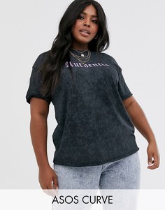 Свободная футболка с аутентичным узором ASOS DESIGN Curve-Черный
