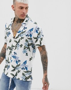 Белая рубашка классического кроя с цветочным принтом ASOS DESIGN-Белый