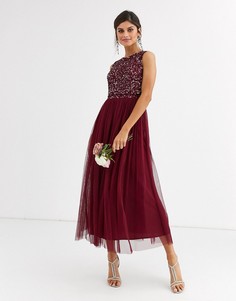 Платье винного цвета 2 в 1 с пайетками Maya - Bridesmaid-Красный