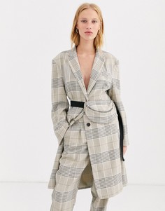 Удлиненный пиджак в клетку и сумка-кошелек на пояс ASOS DESIGN premium-Мульти