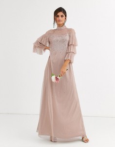 Платье макси из тюля с пайетками Maya Bridesmaid-Коричневый