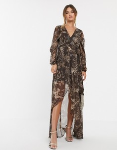 Декорированное платье макси с запахом, принтом и завязкой ASOS DESIGN-Мульти