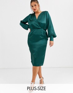 Атласное платье миди ASOS DESIGN Curve-Зеленый