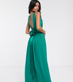 Зеленое атласное платье макси с бантом TFNC Bridesmaid-Зеленый