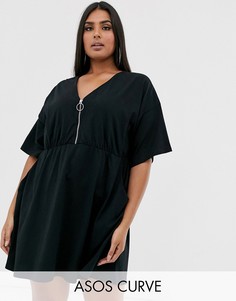 Свободное платье с молнией спереди и карманами ASOS DESIGN Curve-Черный