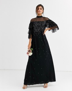 Черное платье макси из тюля с пайетками Maya Bridesmaid-Черный