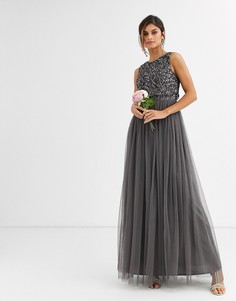 Темно-серое платье макси 2 в 1 с пайетками Maya - Bridesmaid-Серый