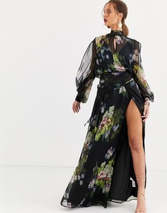 Платье макси с цветочным принтом ASOS DESIGN-Мульти