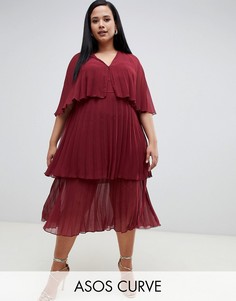 Многоярусное плиссированное платье миди ASOS DESIGN Curve-Розовый