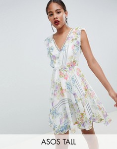 Платье мини с открытой спиной и цветочным принтом ASOS DESIGN Tall-Мульти
