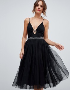 Платье миди из тюля с отделкой стразами ASOS DESIGN-Черный