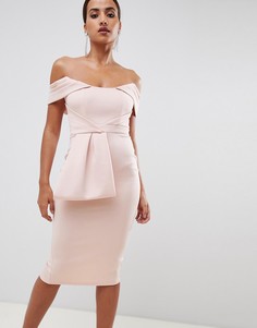 Облегающее платье миди с баской ASOS DESIGN-Розовый