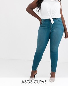 Синие выбеленные джинсы скинни с завышенной талией ASOS DESIGN Curve Ridley-Синий