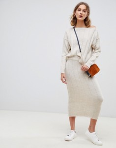 Юбка миди в крупный рубчик ASOS DESIGN-Бежевый