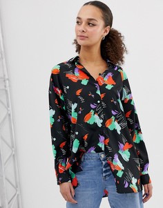 Удлиненная рубашка с длинными рукавами и абстрактным принтом ASOS DESIGN-Мульти