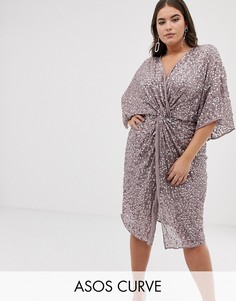 Платье-кимоно миди с пайетками ASOS DESIGN Curve-Серый