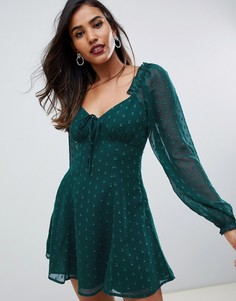Свободное платье мини с вырезом сердечком ASOS DESIGN-Зеленый