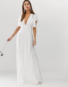 Платье макси с кружевными вставками годе ASOS DESIGN-Белый