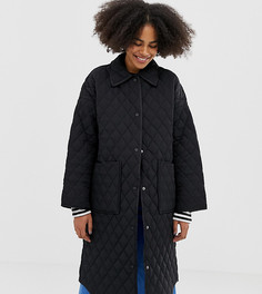 Черная стеганая длинная куртка Monki-Черный