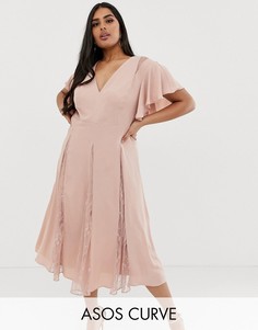 Платье миди с кружевными вставками ASOS DESIGN Curve-Розовый