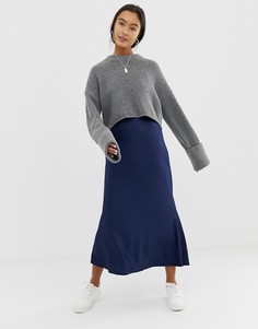 Атласная юбка миди ASOS DESIGN-Темно-синий