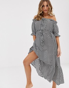 Пляжное платье макси с открытыми плечами ASOS DESIGN-Мульти